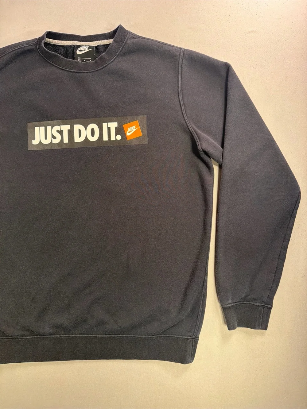 Nike Black Crewneck Sweatshirt with White 'Just Do It.' Box and Orange Tag